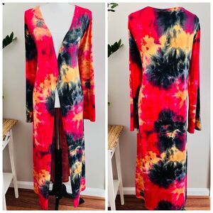 Gorgeous Double Heart Tie Dye Bohemian Super Soft Long Duster Cardigan Plus 2X